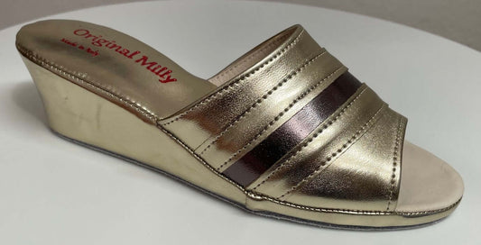 1706 Ecopelle Oro Suola Bufalo Ciabatte da camera Donna Original Milly Made in Italy