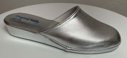202 Nappa Argento suola Bufalo Ciabatte da camera Donna Original Milly Made in Italy