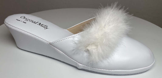 300 Ecopelle Bianco con piuma suola Bufalo Ciabatte da camera Donna Original Milly Made in Italy