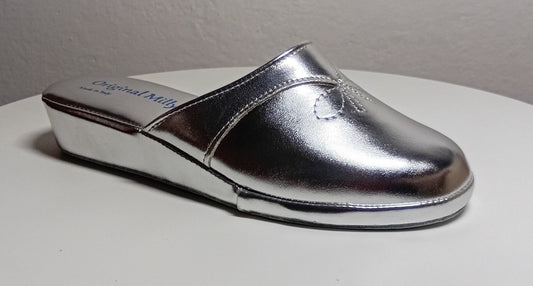 3200 Ecopelle Argento Suola Bufalo Ciabatte da camera Donna Original Milly Made in Italy - Foto N 2