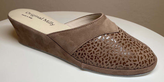 3500 Camoscio Taupe suola Bufalo Ciabatte da camera Donna Original Milly Made in Italy