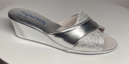 4003 Ecopelle Argento Suola Bufalo Ciabatte da camera Donna Original Milly Made in Italy