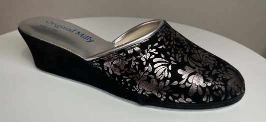 8000 Camoscio Nero Argento suola Bufalo Ciabatte da camera Donna Original Milly Made in Italy