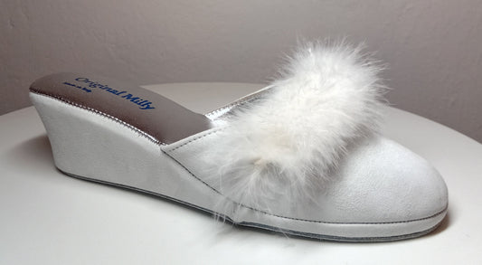 9000 Camoscio Bianco con Piuma Suola Bufalo Ciabatte da camera Donna Original Milly Made in Italy