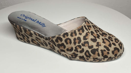9001 Camoscio Leopardo Suola Bufalo Ciabatte da camera Donna Original Milly Made in Italy