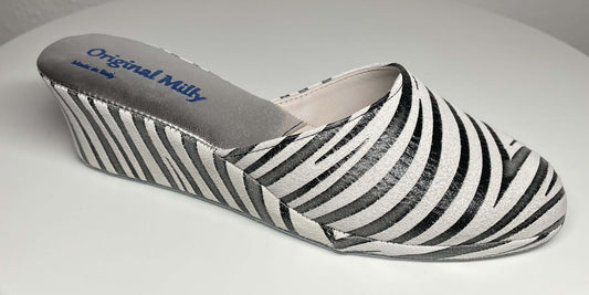 9001 Camoscio Zebrato Nero Suola Bufalo Ciabatte da camera Donna Original Milly Made in Italy