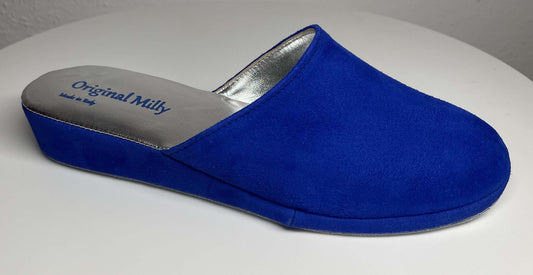 9002 Camoscio Blu Suola Bufalo Ciabatte da camera Donna Original Milly Made in Italy