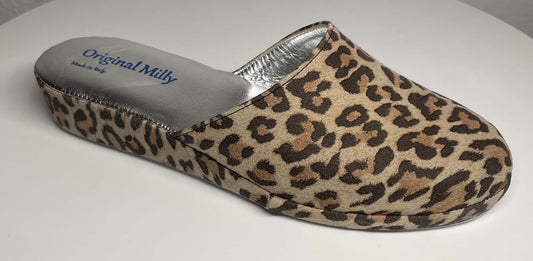 9002 Camoscio Leopardo Suola Bufalo Ciabatte da camera Donna Original Milly Made in Italy