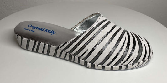 9002 Camoscio Zebrato Nero Suola Bufalo Ciabatte da camera Donna Original Milly Made in Italy