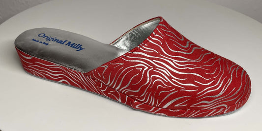 9002 Camoscio Zebrato Rosso Suola Bufalo Ciabatte da camera Donna Original Milly Made in Italy