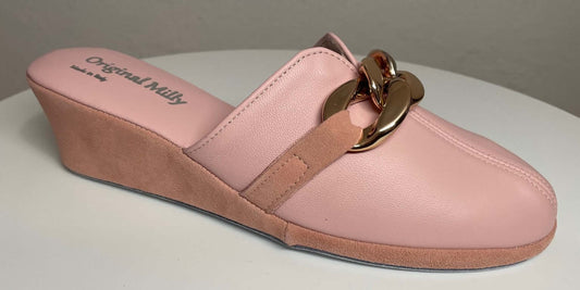 1001 Nappa e Camoscio Pesca con catena in Oro suola Bufalo Ciabatte da camera Donna Original Milly Made in Italy