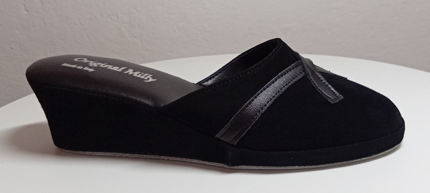 0002 Camoscio Nero Suola Bufalo Ciabatte da camera Donna Original Milly Made in Italy
