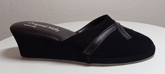 0002 Camoscio Nero Suola Bufalo Ciabatte da camera Donna Original Milly Made in Italy