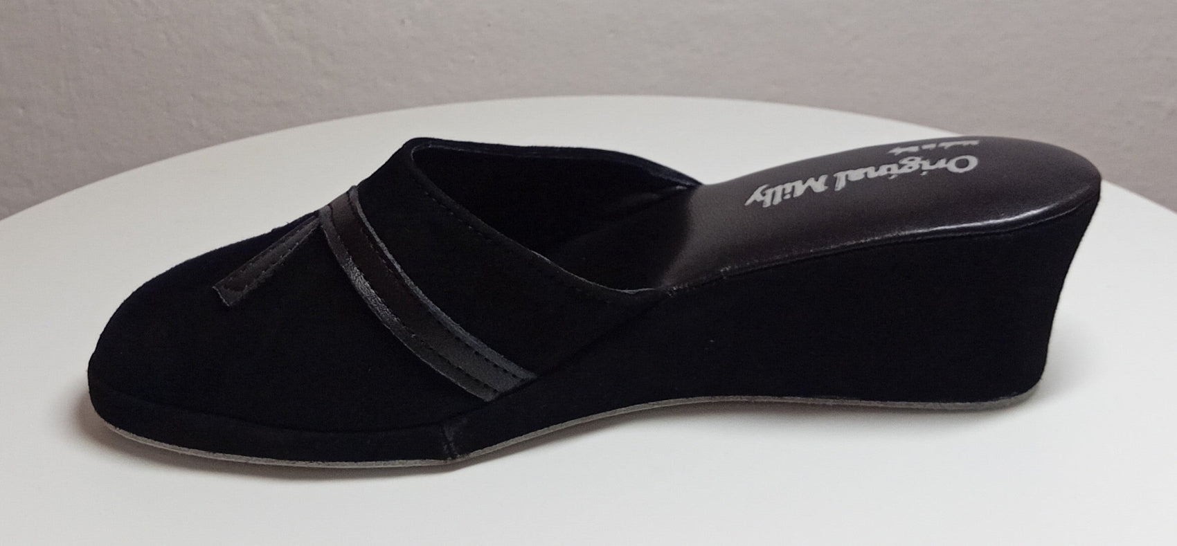 0002 Camoscio Nero Suola Bufalo Ciabatte da camera Donna Original Milly Made in Italy