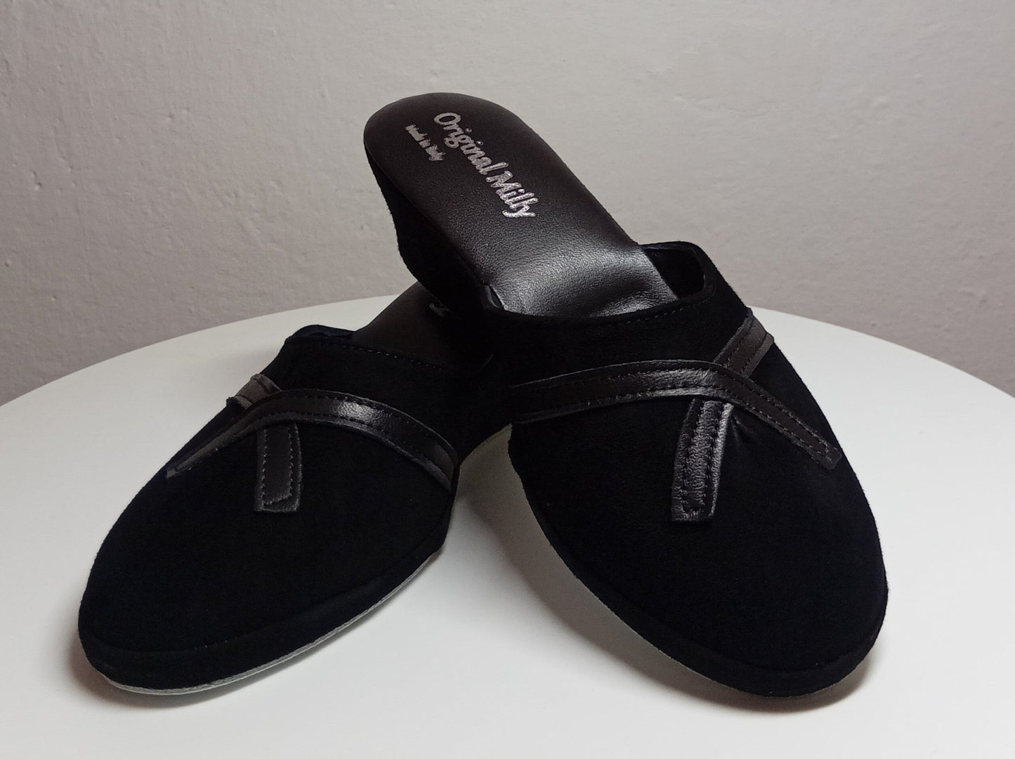 0002 Camoscio Nero Suola Bufalo Ciabatte da camera Donna Original Milly Made in Italy