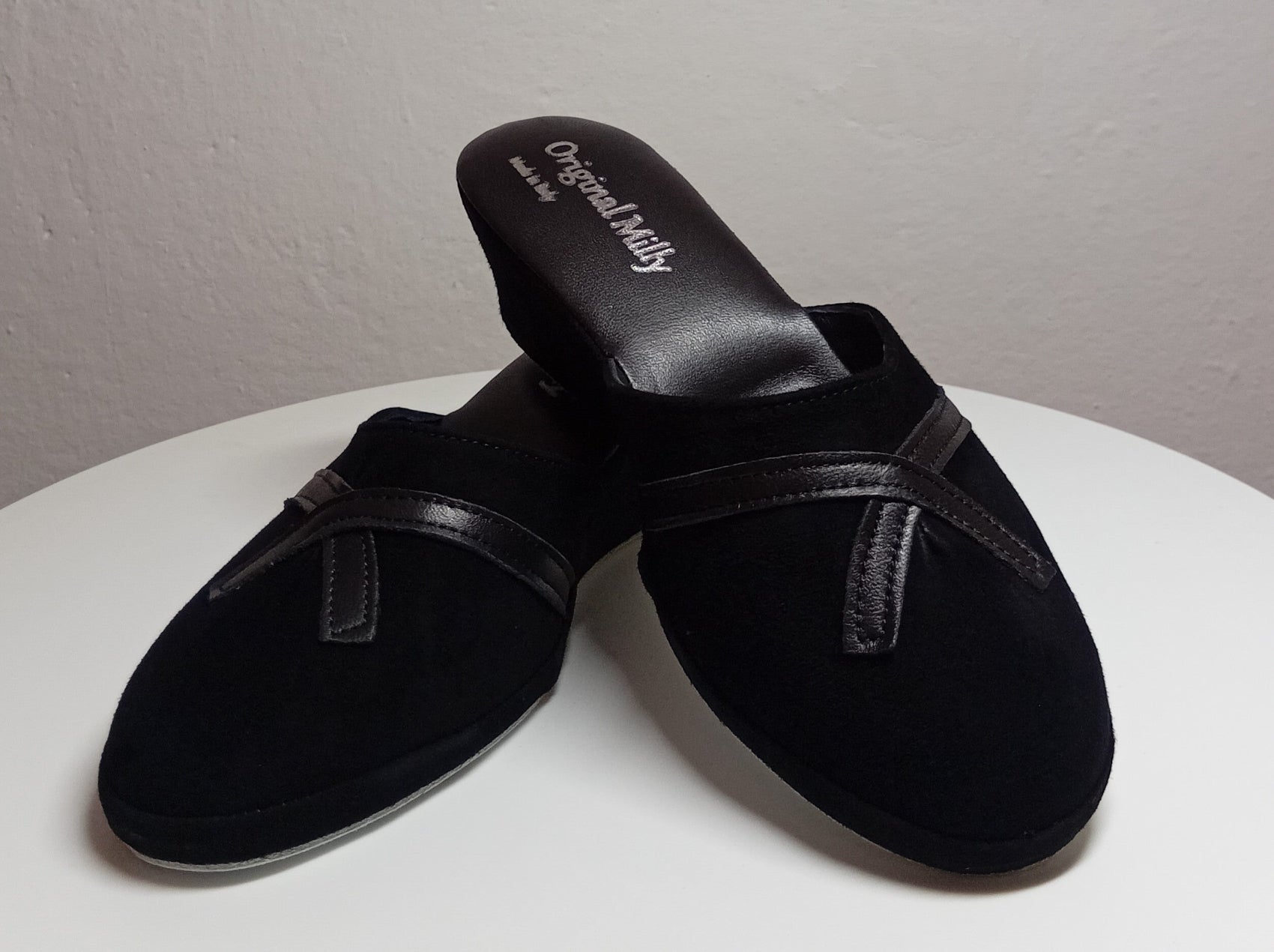 0002 Camoscio Nero Suola Bufalo Ciabatte da camera Donna Original Milly Made in Italy