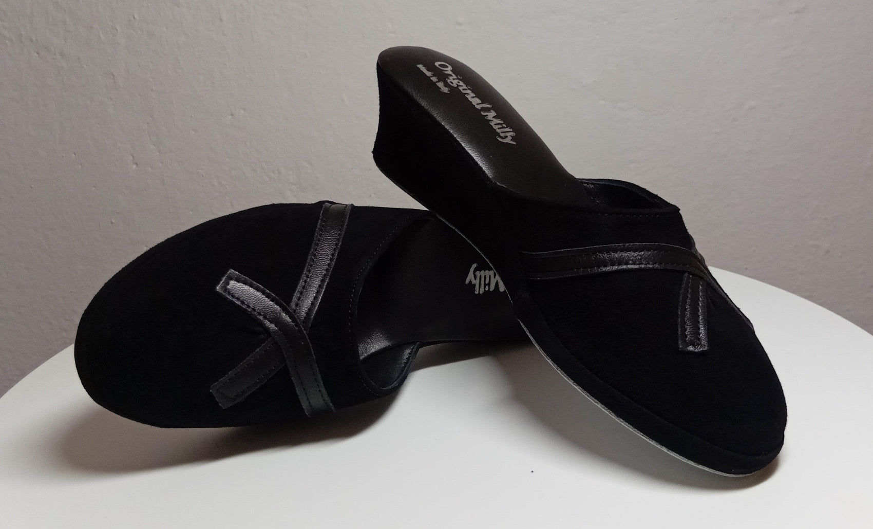 0002 Camoscio Nero Suola Bufalo Ciabatte da camera Donna Original Milly Made in Italy