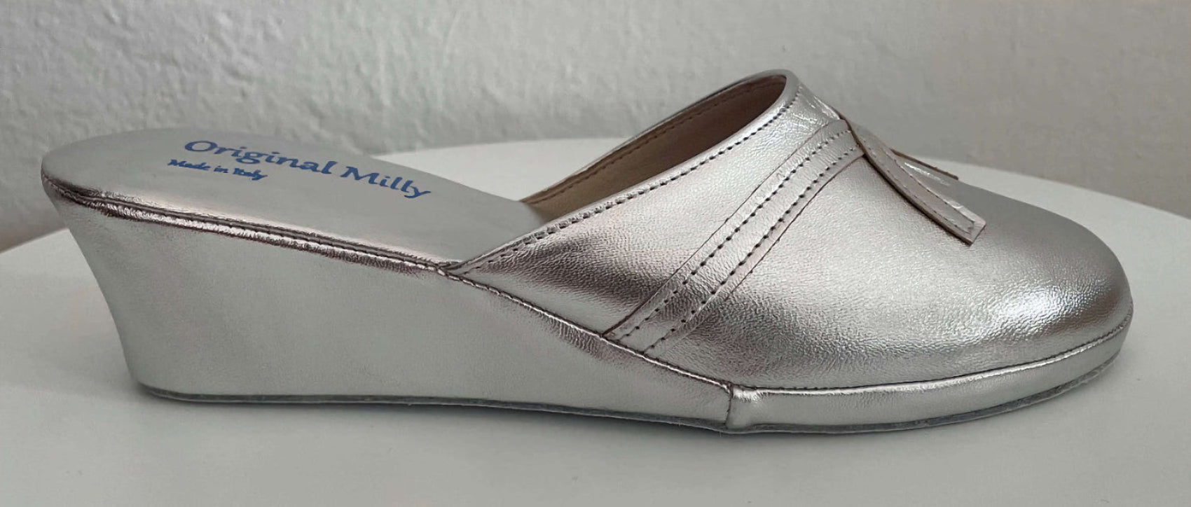0002 Nappa Argento Suola Bufalo Ciabatte da camera Donna Original Milly Made in Italy