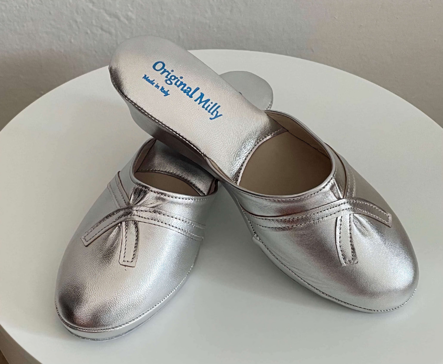 0002 Nappa Argento Suola Bufalo Ciabatte da camera Donna Original Milly Made in Italy