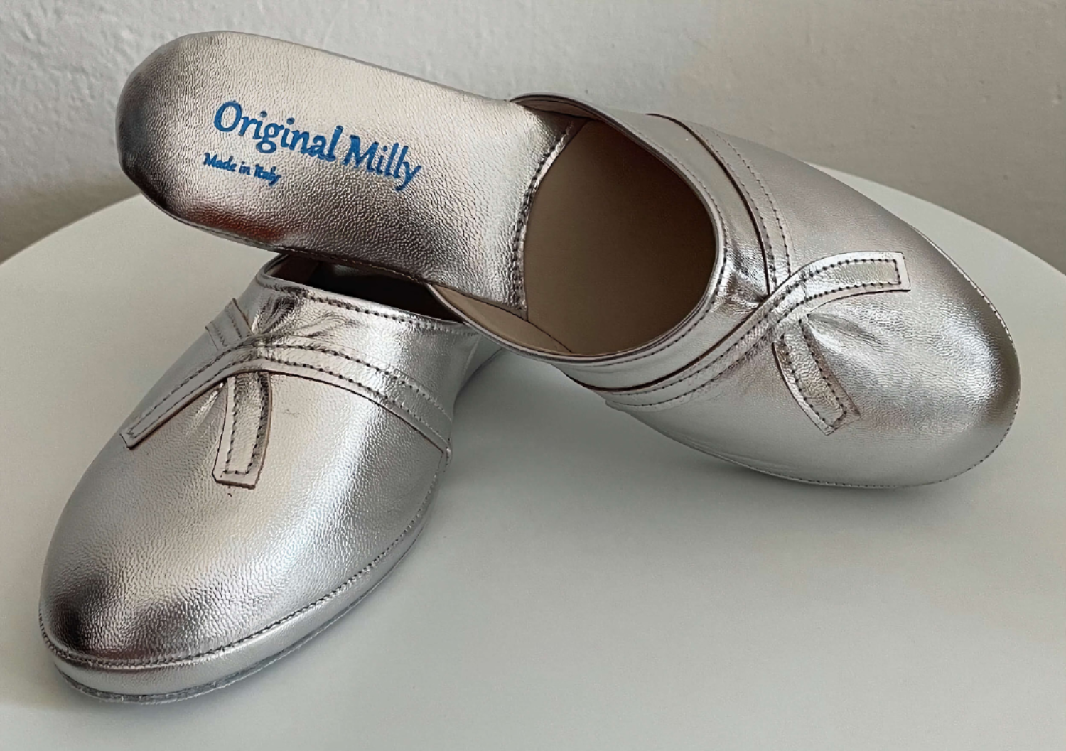 0002 Nappa Argento Suola Bufalo Ciabatte da camera Donna Original Milly Made in Italy