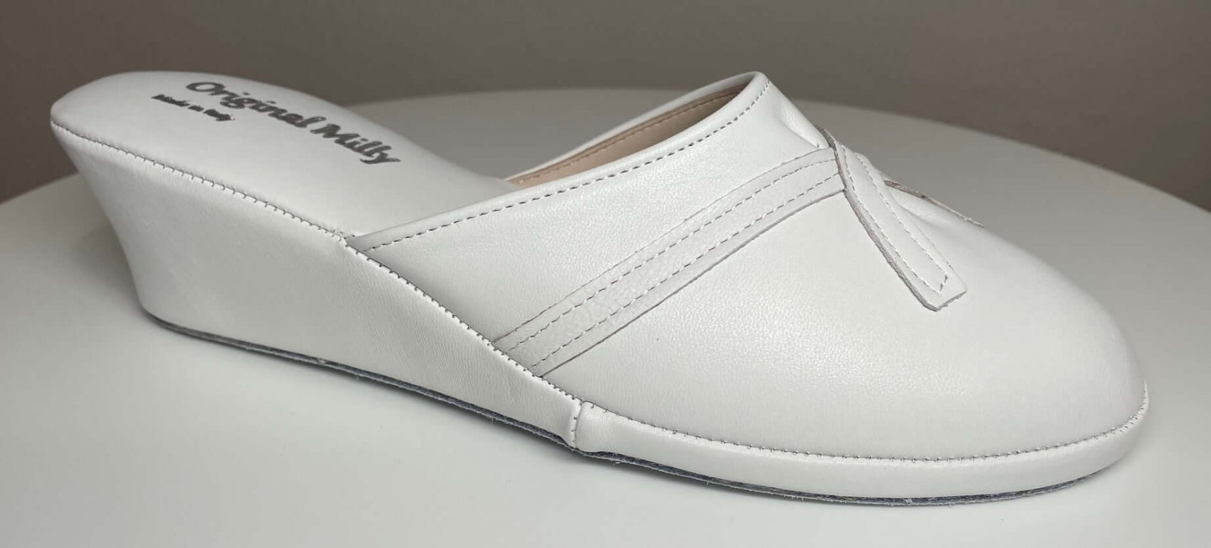 0002 Nappa e Camoscio Bianco suola Bufalo Ciabatte da camera Donna Original Milly Made in Italy