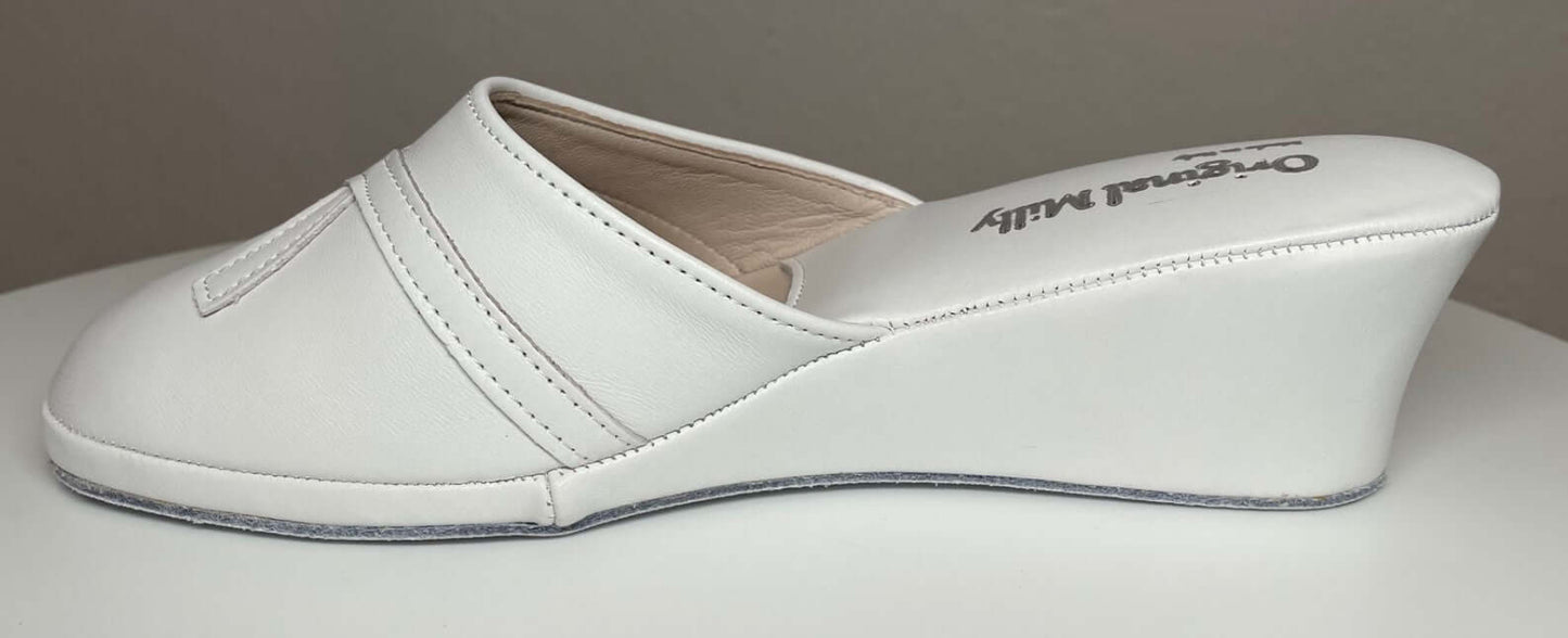 0002 Nappa e Camoscio Bianco suola Bufalo Ciabatte da camera Donna Original Milly Made in Italy