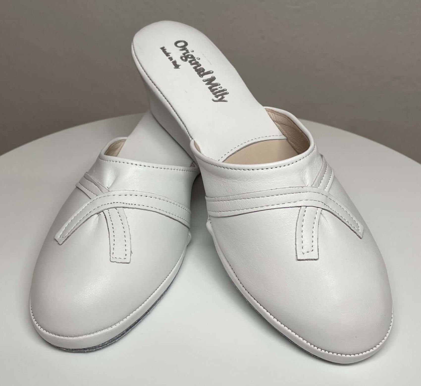 0002 Nappa e Camoscio Bianco suola Bufalo Ciabatte da camera Donna Original Milly Made in Italy