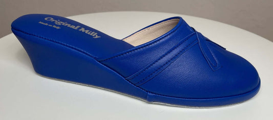 0002 Nappa e Camoscio Blu suola Bufalo Ciabatte da camera Donna Original Milly Made in Italy