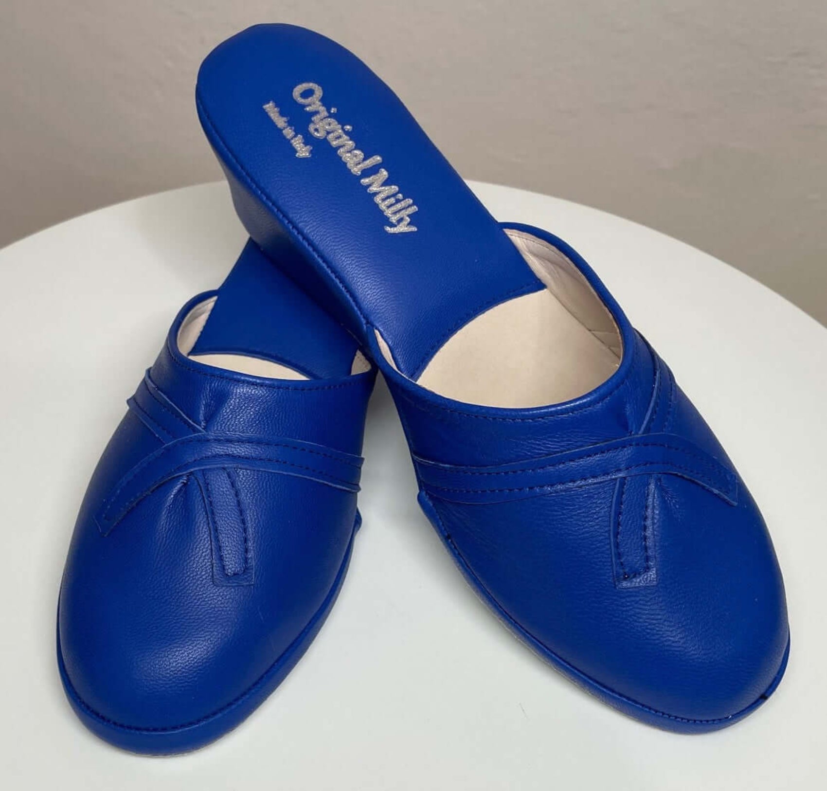 0002 Nappa e Camoscio Blu suola Bufalo Ciabatte da camera Donna Original Milly Made in Italy