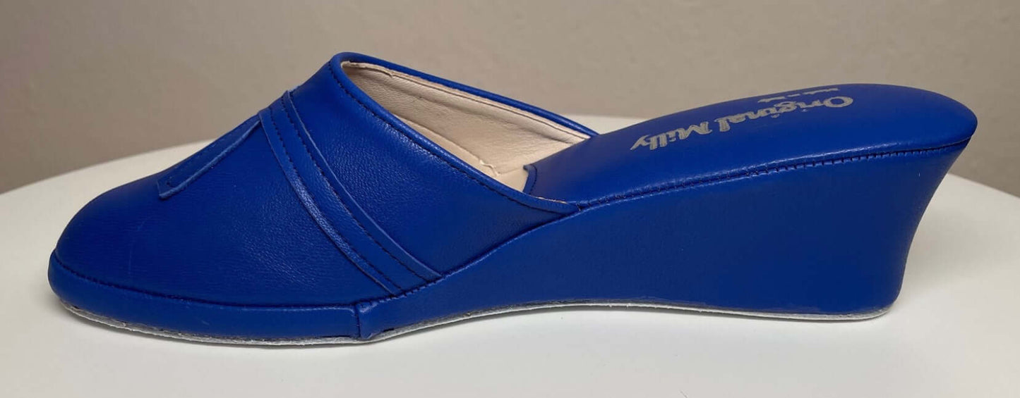 0002 Nappa e Camoscio Blu suola Bufalo Ciabatte da camera Donna Original Milly Made in Italy