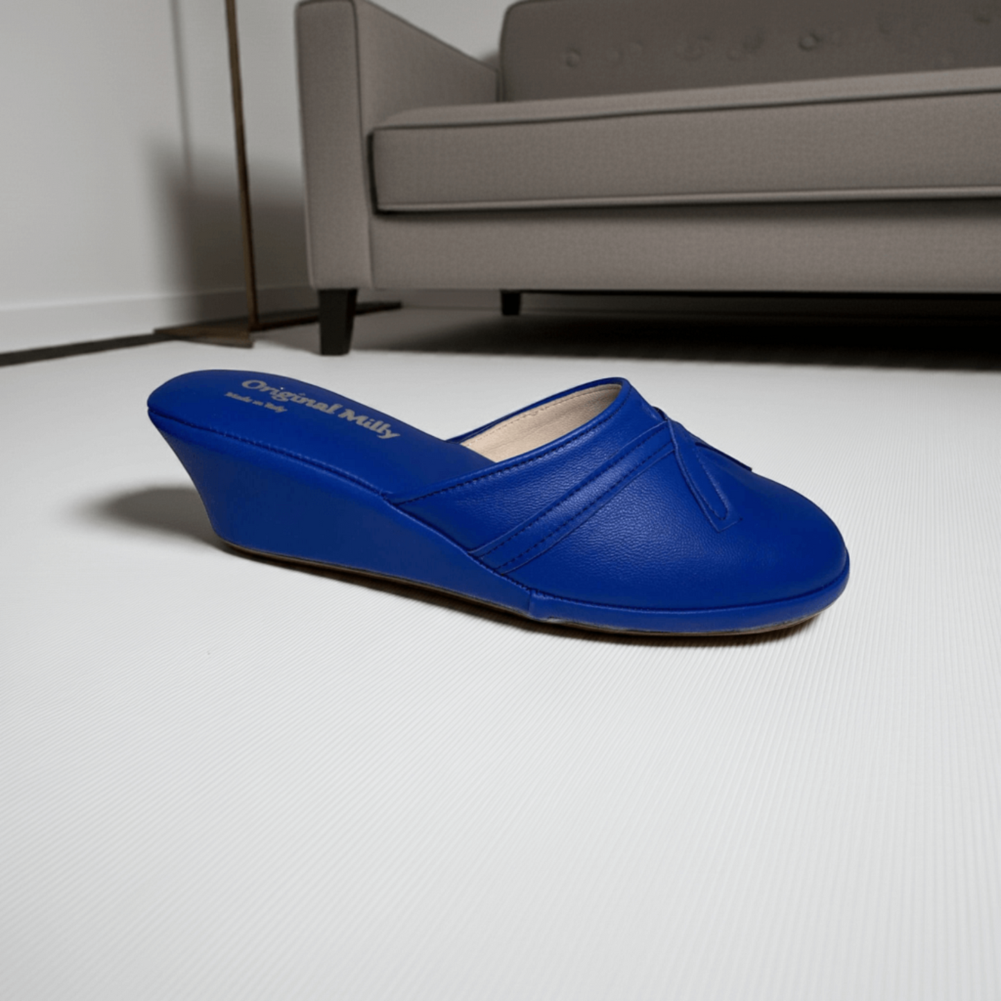 0002 Nappa e Camoscio Blu Suola Bufalo Ciabatte da camera Donna Original Milly Made in Italy