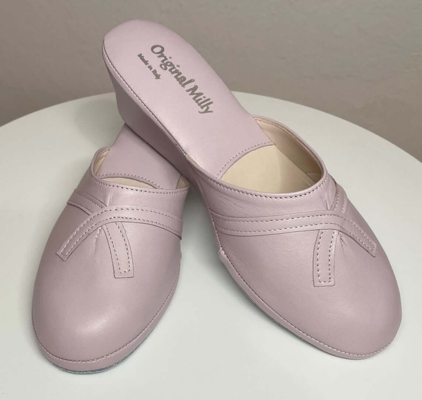 0002 Nappa e Camoscio Peonia suola Bufalo Ciabatte da camera Donna Original Milly Made in Italy