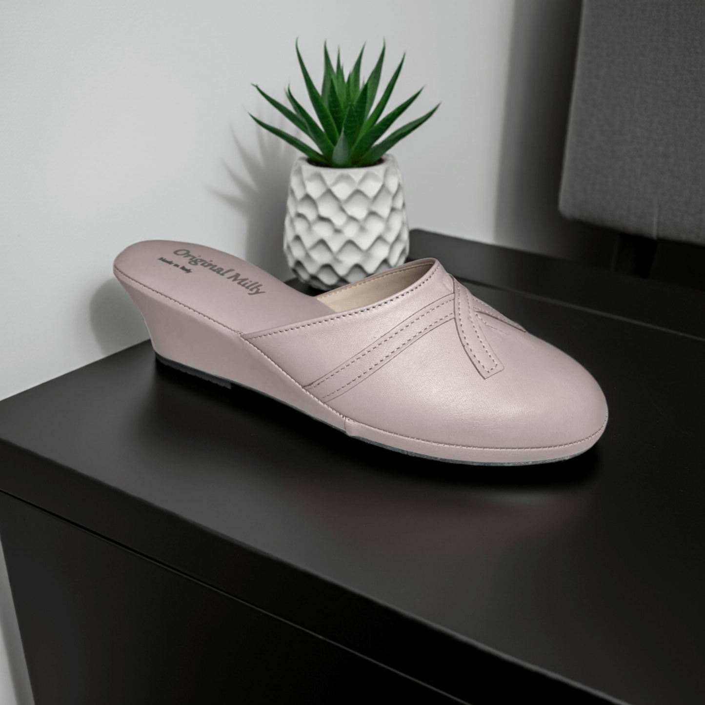0002 Nappa e Camoscio Peonia Suola Bufalo Ciabatte da camera Donna Original Milly Made in Italy