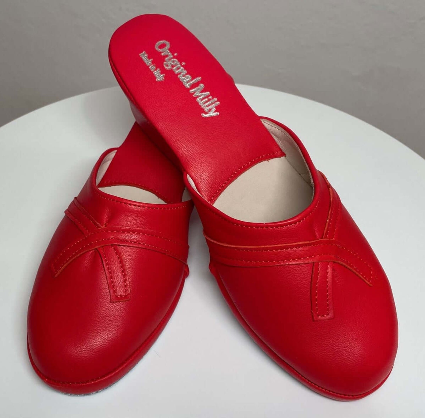 0002 Nappa e Camoscio Rosso suola Bufalo Ciabatte da camera Donna Original Milly Made in Italy