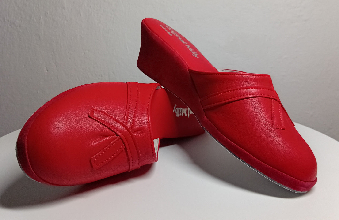 0002 Nappa e Camoscio Rosso suola Bufalo Ciabatte da camera Donna Original Milly Made in Italy - Foto N 7