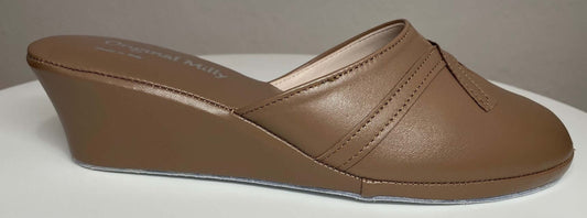 0002 Nappa e Camoscio Taupe suola Bufalo Ciabatte da camera Donna Original Milly Made in Italy