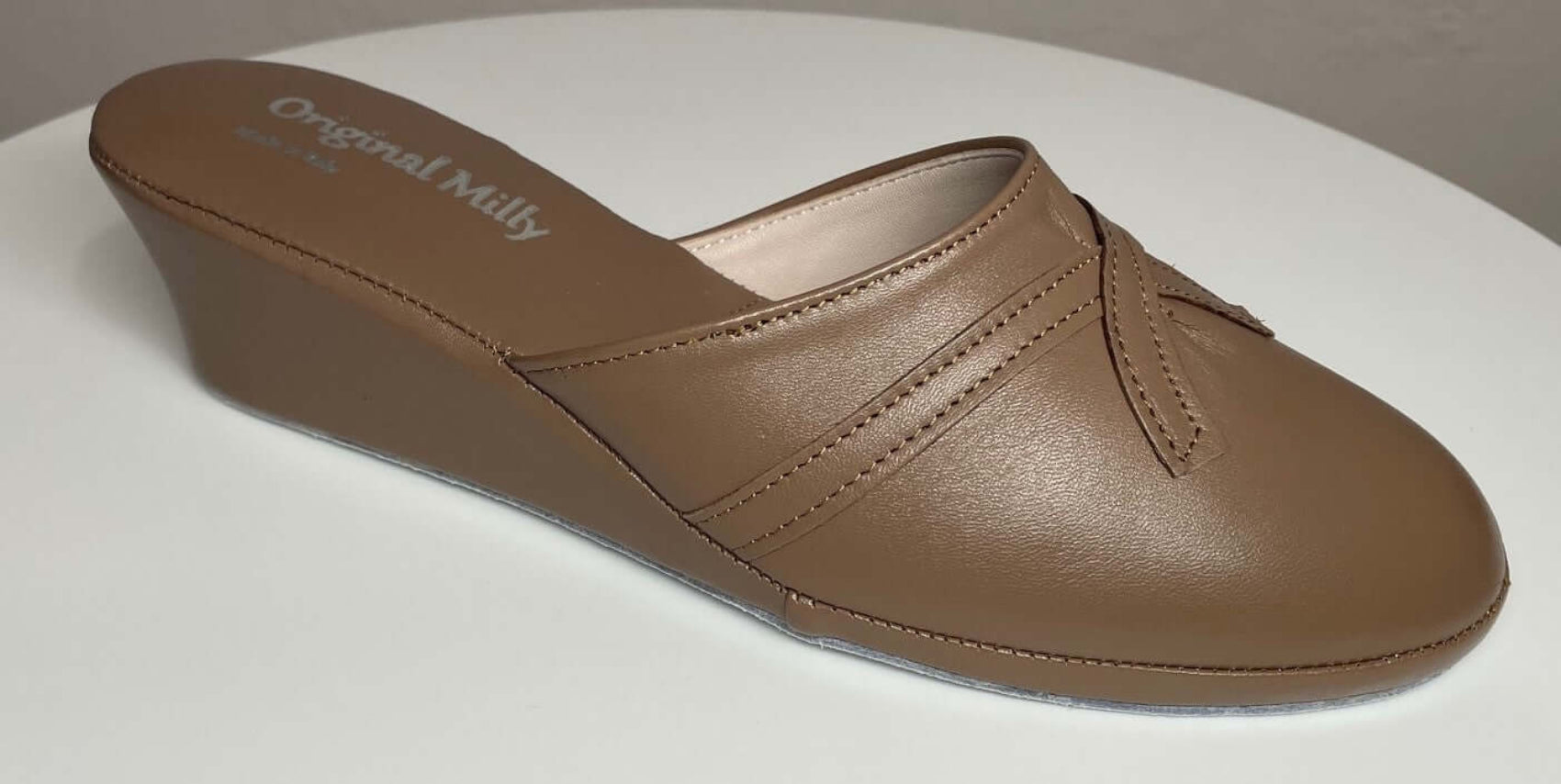 0002 Nappa e Camoscio Taupe suola Bufalo Ciabatte da camera Donna Original Milly Made in Italy