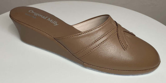0002 Nappa e Camoscio Taupe suola Bufalo Ciabatte da camera Donna Original Milly Made in Italy