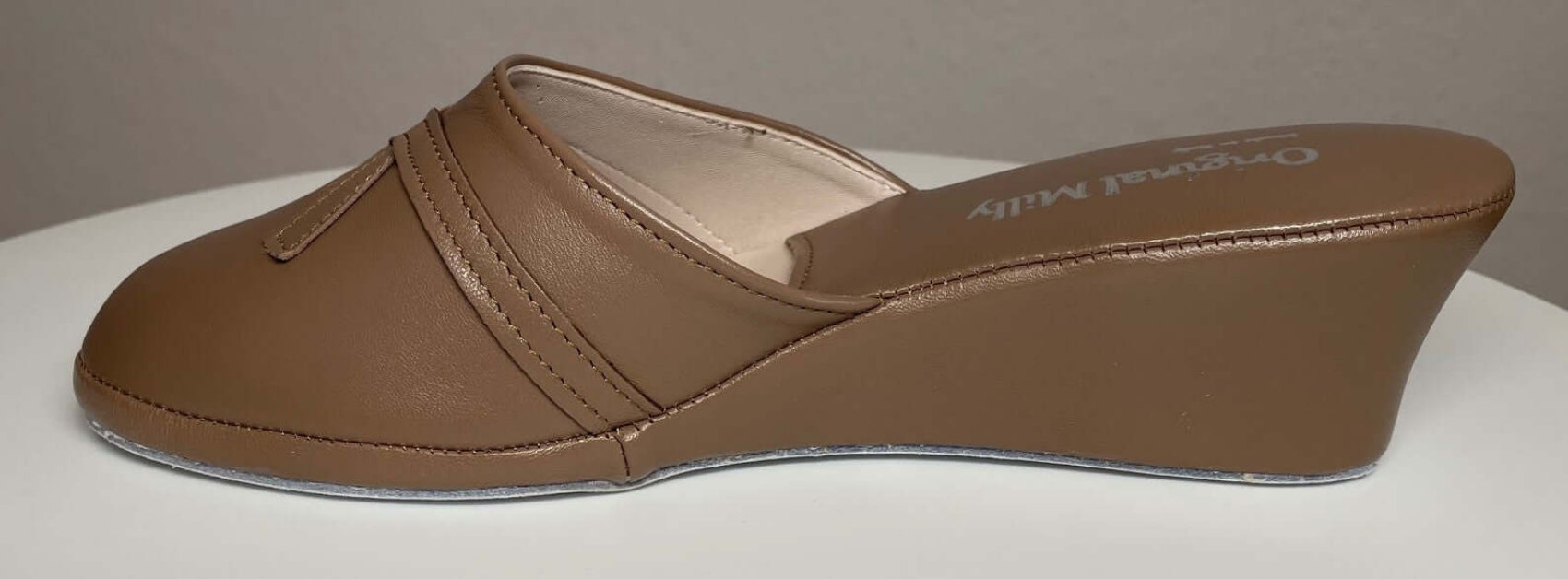 0002 Nappa e Camoscio Taupe suola Bufalo Ciabatte da camera Donna Original Milly Made in Italy