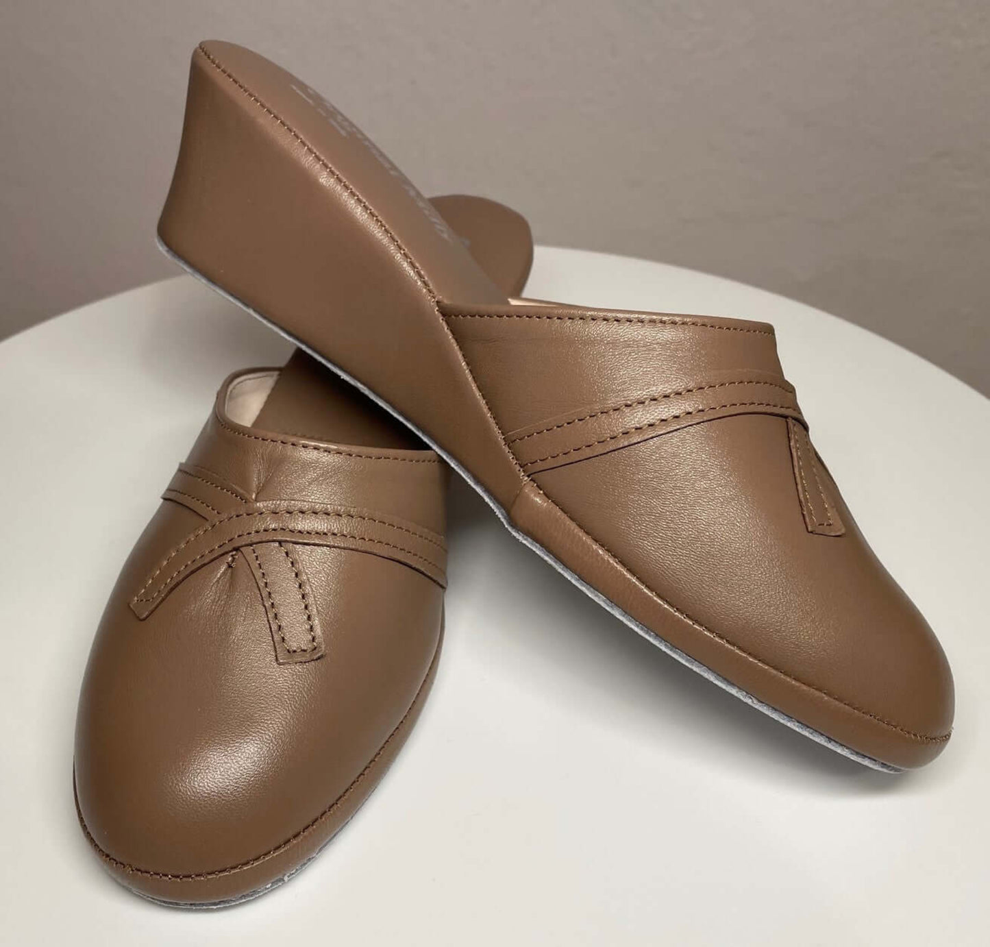 0002 Nappa e Camoscio Taupe suola Bufalo Ciabatte da camera Donna Original Milly Made in Italy