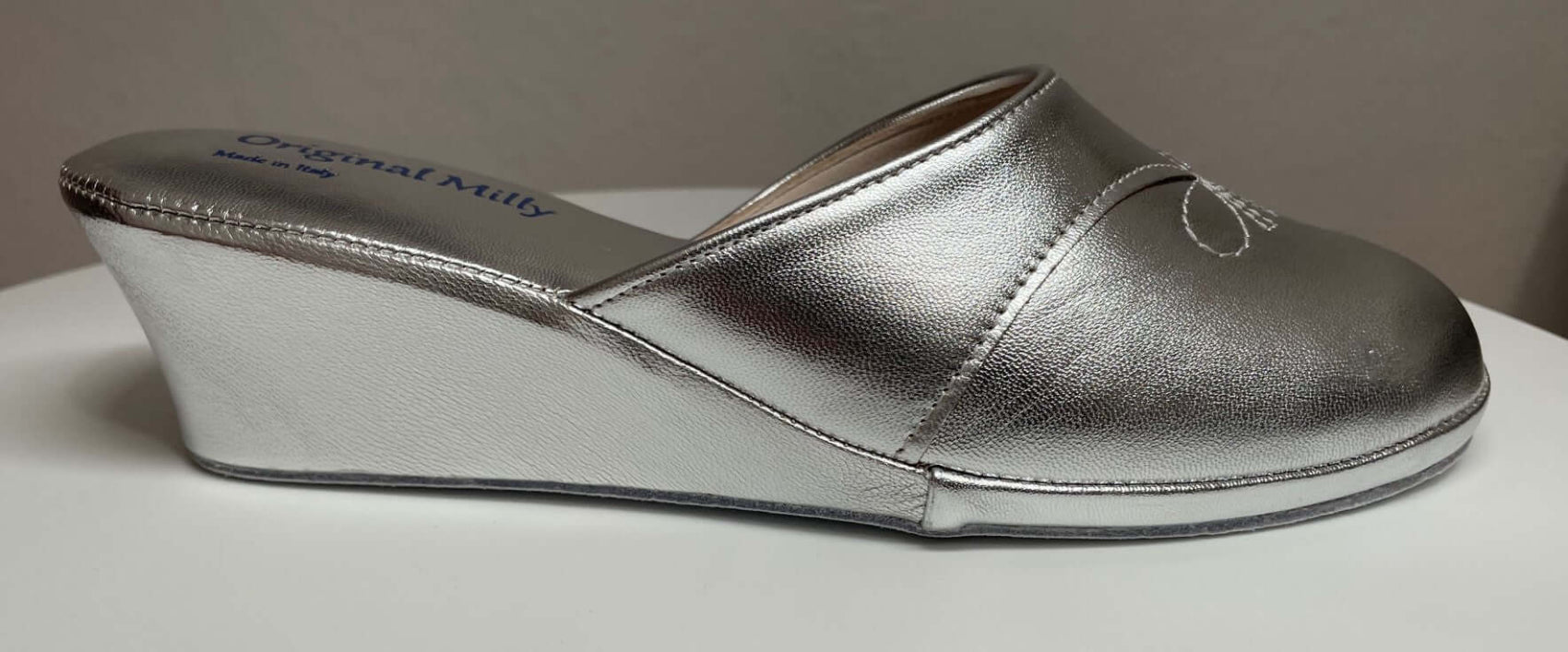 0003 Nappa Argento suola Bufalo Ciabatte da camera Donna Original Milly Made in Italy