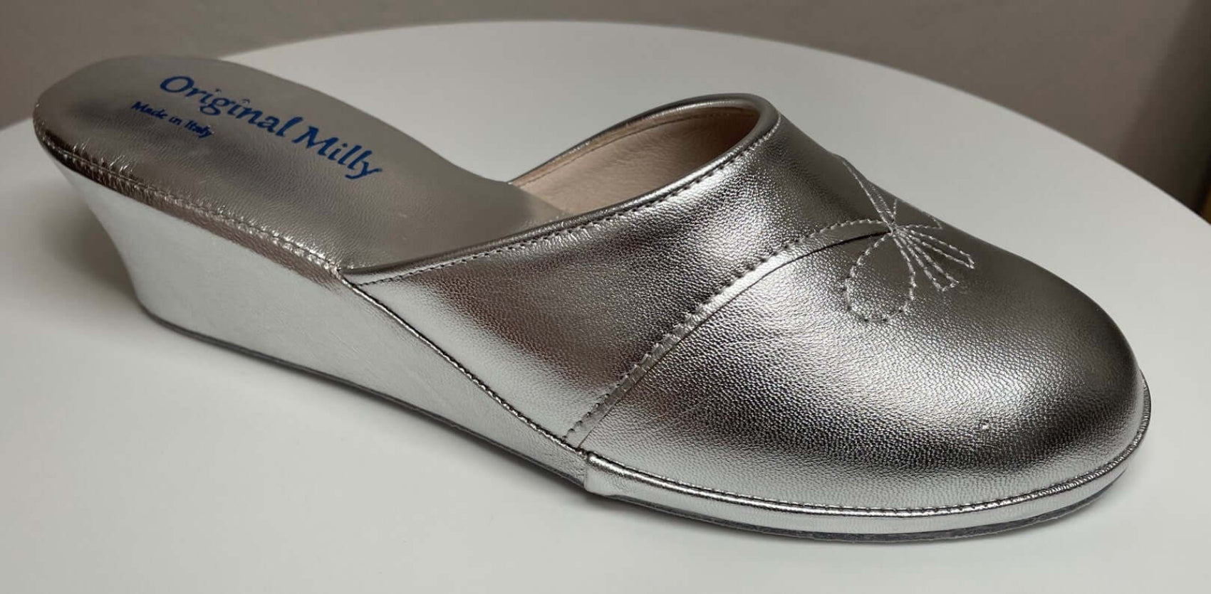 0003 Nappa Argento suola Bufalo Ciabatte da camera Donna Original Milly Made in Italy