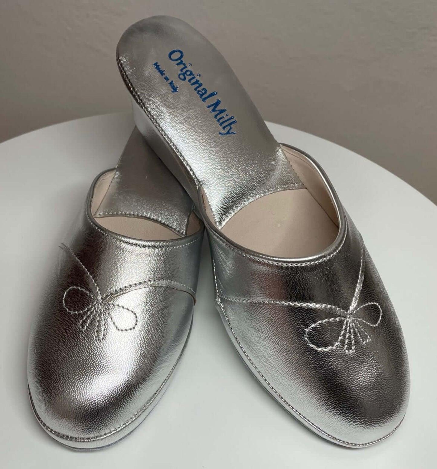 0003 Nappa Argento suola Bufalo Ciabatte da camera Donna Original Milly Made in Italy