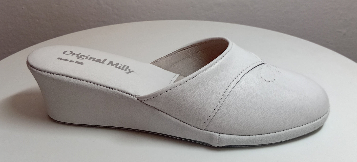 0003 Nappa e Camoscio Bianco Suola Bufalo Ciabatte da camera Donna Original Milly Made in Italy
