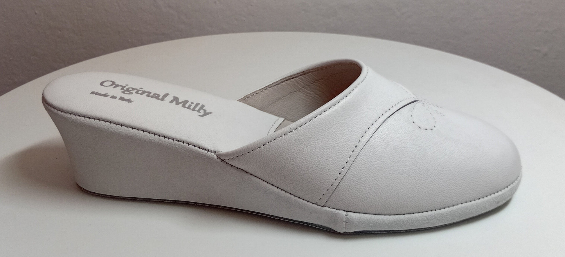 0003 Nappa e Camoscio Bianco Suola Bufalo Ciabatte da camera Donna Original Milly Made in Italy
