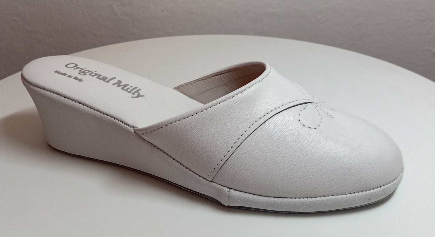0003 Nappa e Camoscio Bianco Suola Bufalo Ciabatte da camera Donna Original Milly Made in Italy