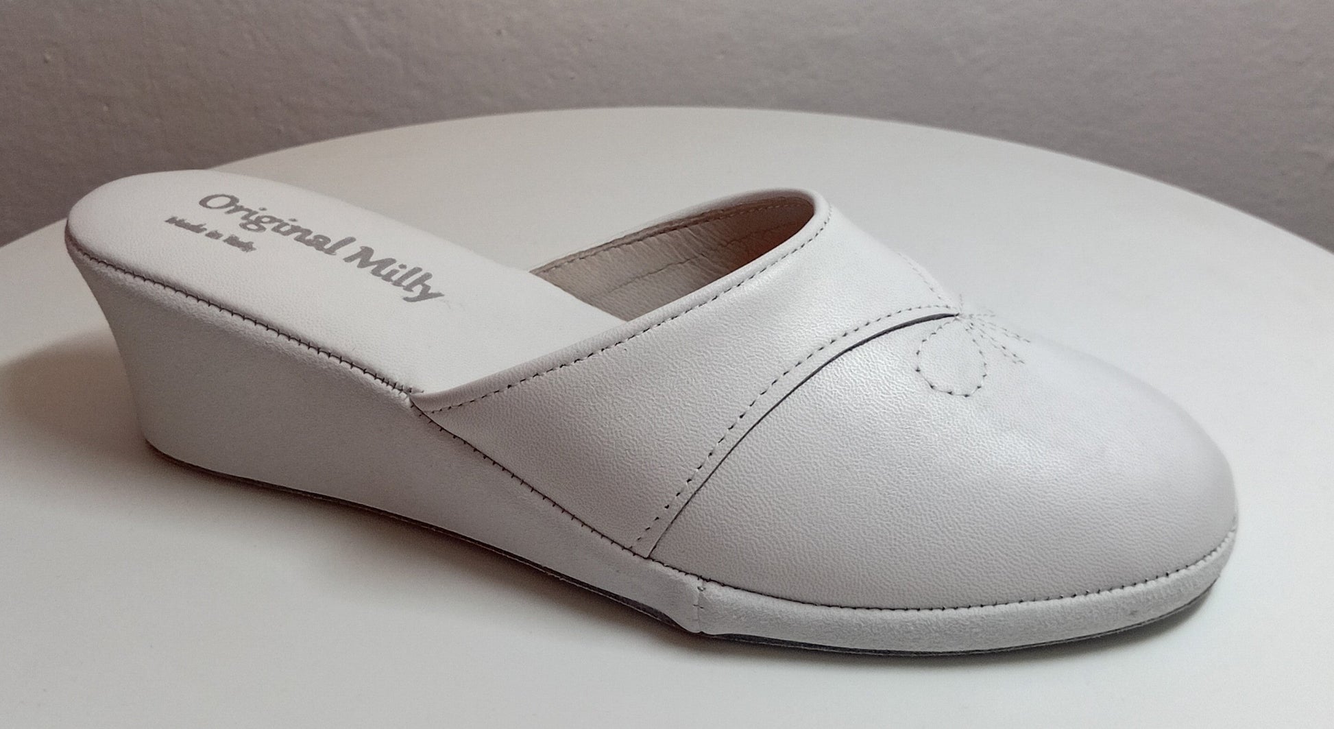 0003 Nappa e Camoscio Bianco Suola Bufalo Ciabatte da camera Donna Original Milly Made in Italy