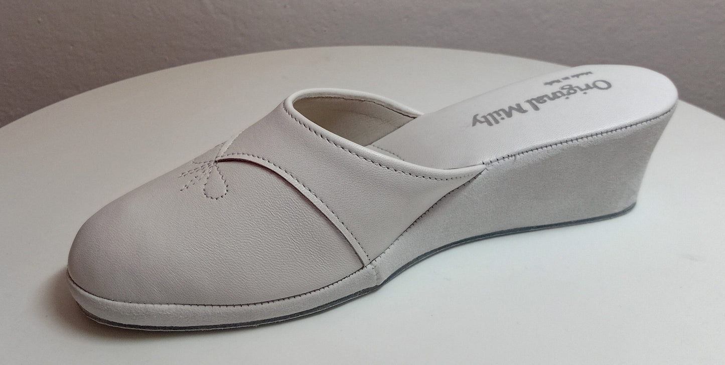 0003 Nappa e Camoscio Bianco Suola Bufalo Ciabatte da camera Donna Original Milly Made in Italy
