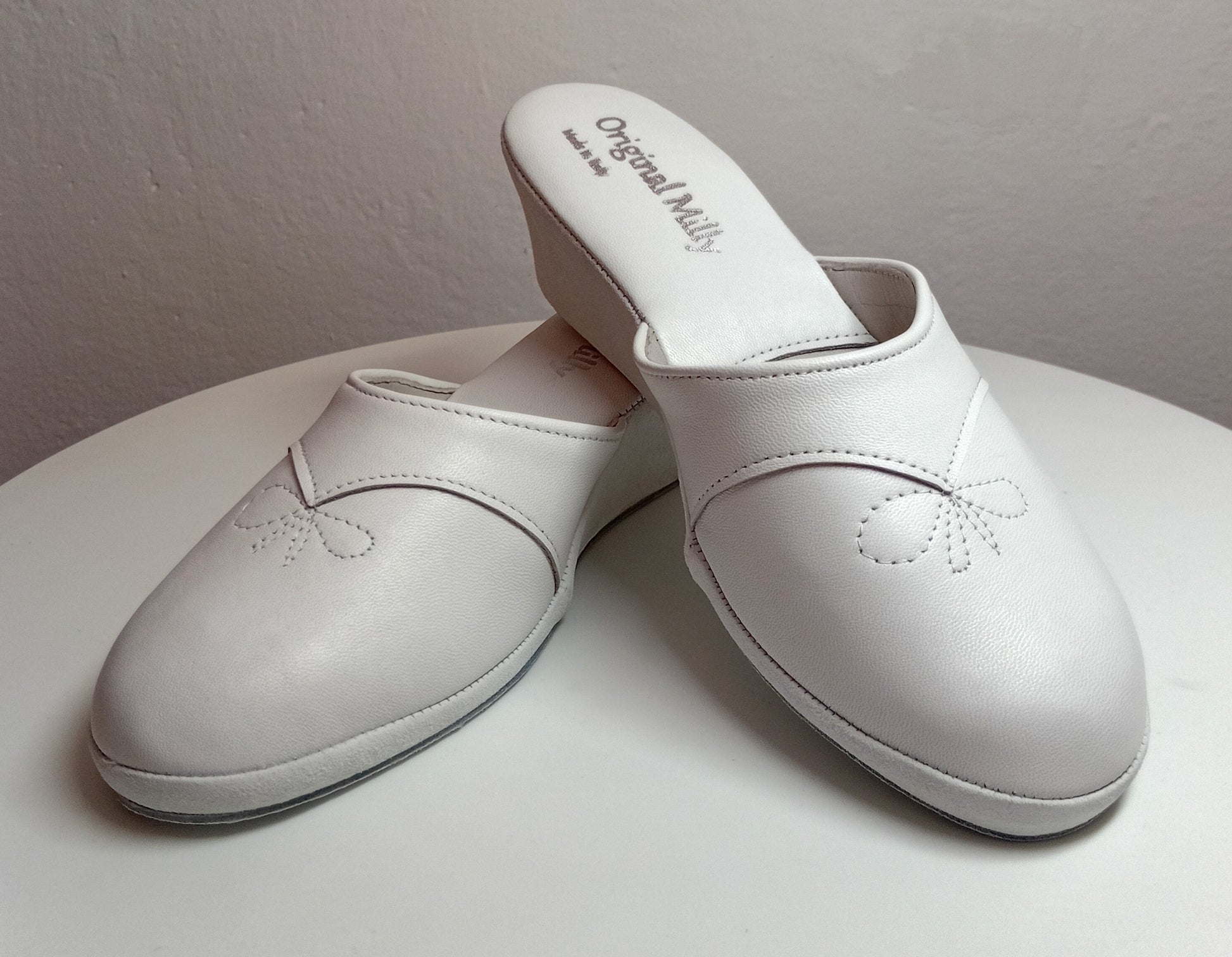 0003 Nappa e Camoscio Bianco Suola Bufalo Ciabatte da camera Donna Original Milly Made in Italy
