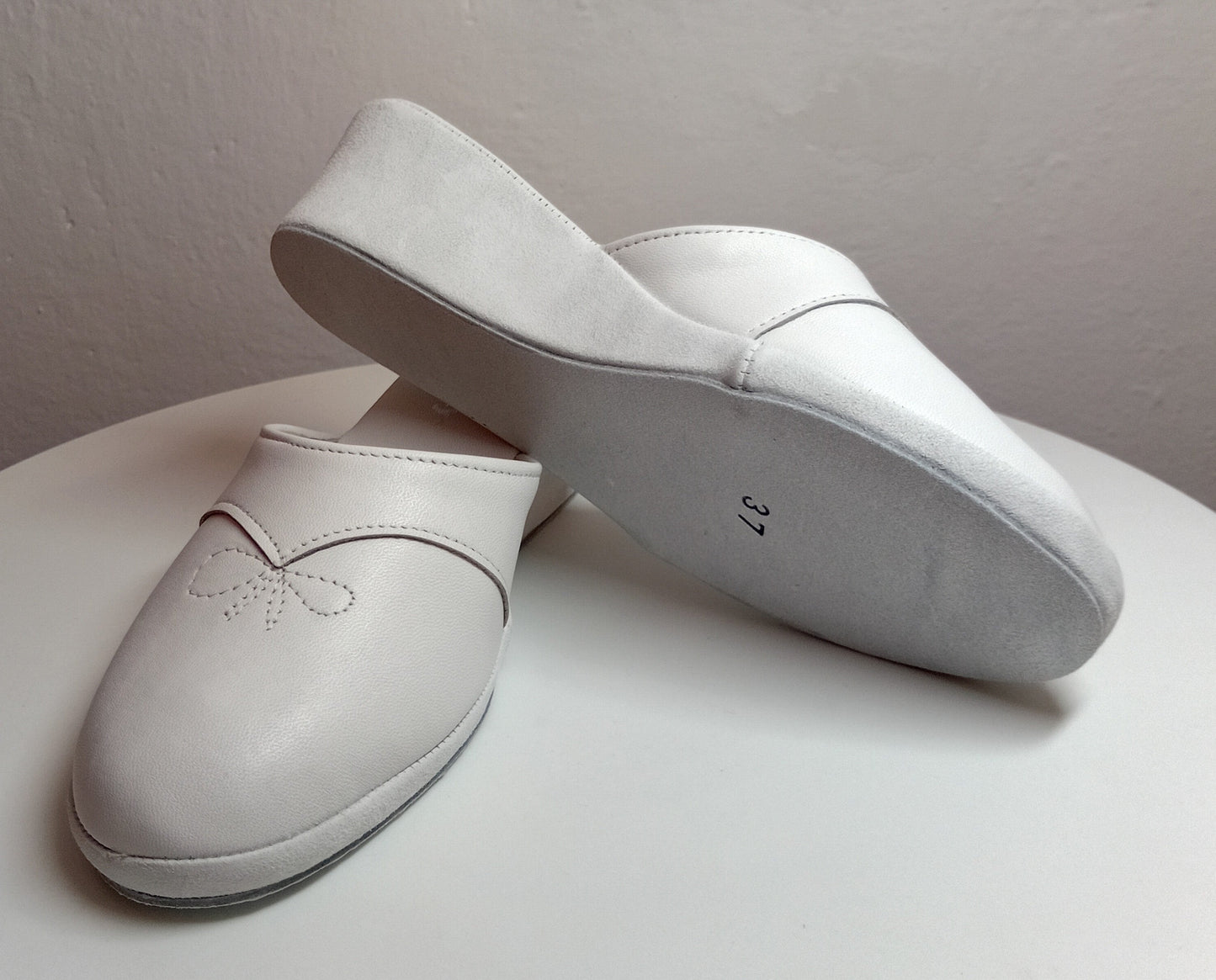 0003 Nappa e Camoscio Bianco Suola Bufalo Ciabatte da camera Donna Original Milly Made in Italy
